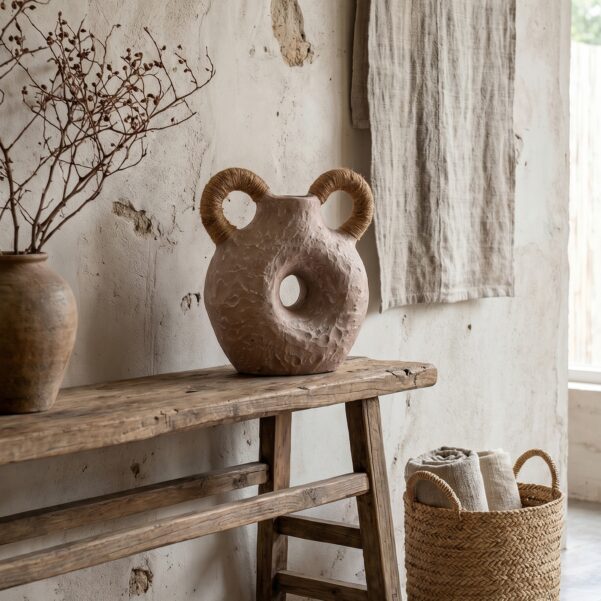 Artisan Mickey Domba Mini Pottery – Handcrafted Clay & Jute Sculpture
