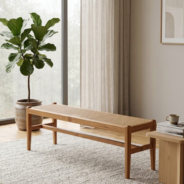 Farley Bench – Premium Architectural Teak & Rattan Bench