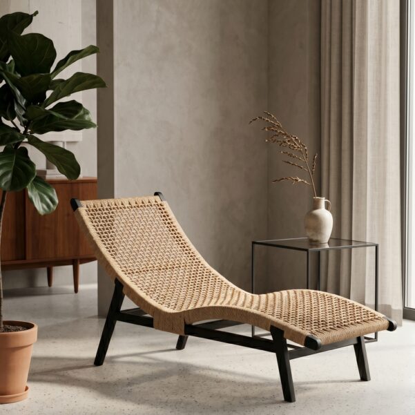 Synthetic Standard Lounge Chair – Premium Architectural Teak & Synthetic Rope Sun Lounger