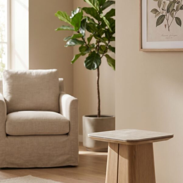 Calanthe Side Table – Premium Architectural White Oak & Sintered Stone Accent Table