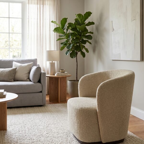 Dolce Swivel Lounger – Premium Architectural Boucle Accent Armchair