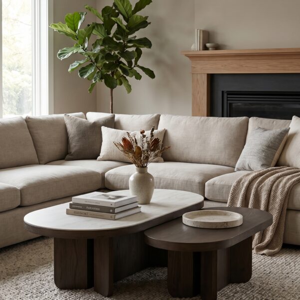 Caleb Coffee Table Set – Premium Architectural White Oak & Sintered Stone Nesting Collection