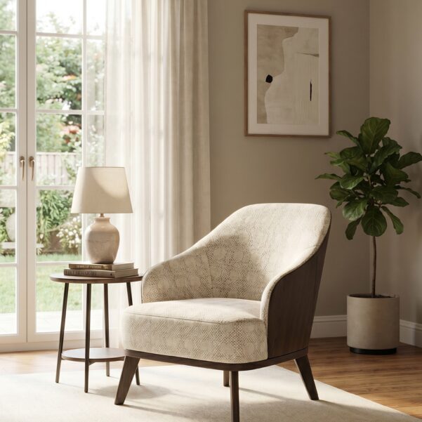 Ashley Oak Lounger – Premium Architectural Mixed-Material Luxury Accent Armchair