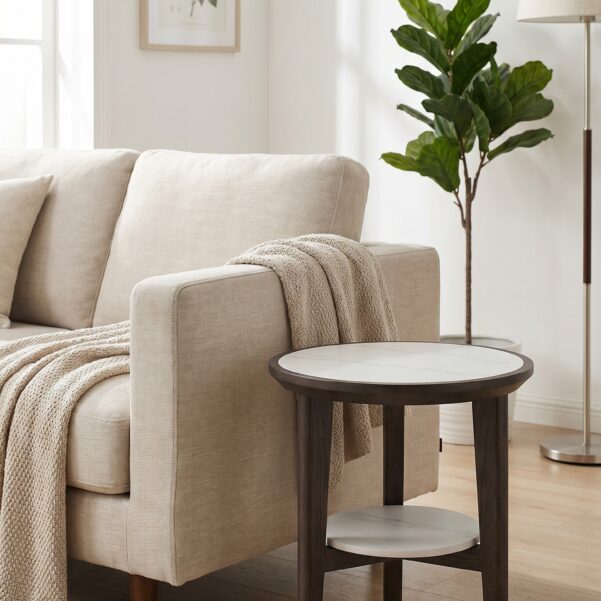 Ophelia Side Table – Premium Architectural White Oak & Sintered Stone Accent Table