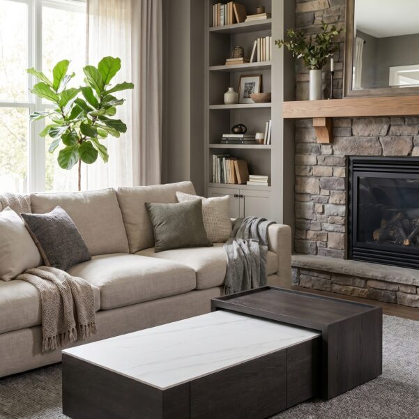 Edith Coffee Table Set – Premium Architectural White Oak & Sintered Stone Multilevel Storage System