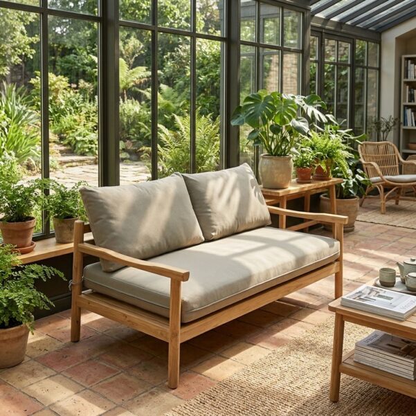 Premium Teak Wood Sectional Sofa – Modern Architectural Solid Timber Luxury Loveseat & Daybed