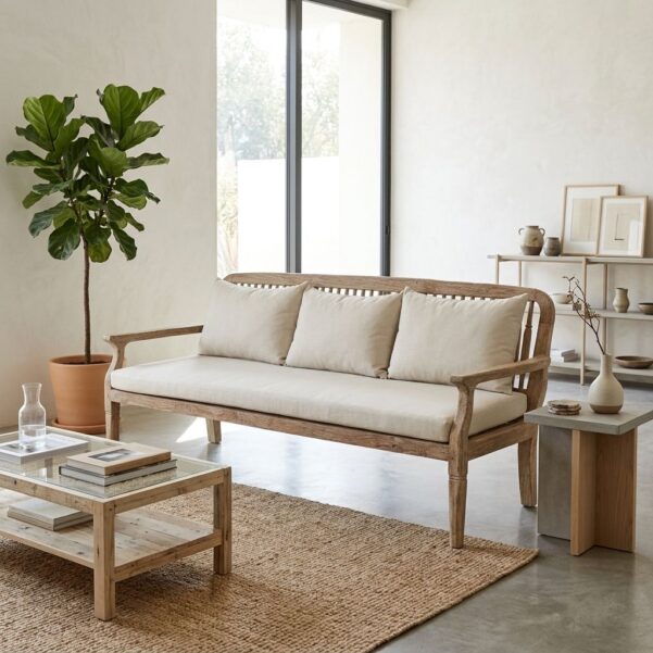 Premium Wooden Kaliandra Triple Sofa – Minimalist Solid Teak Wood Three-Seater Couch