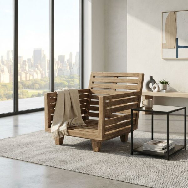 Premium Wooden Sunrise Single Sofa Frame – Minimalist Solid Teak Accent Lounge Chair