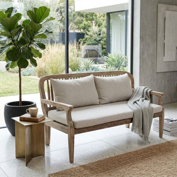 Premium Wooden Kaliandra Double Sofa – Minimalist Solid Teak Wood Two-Seater Couch