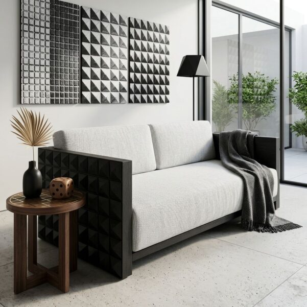 Premium Brown Square Solid Wood Eco-Friendly Modern Minimalist Sofa – Luxury Villa Living Room Daybed