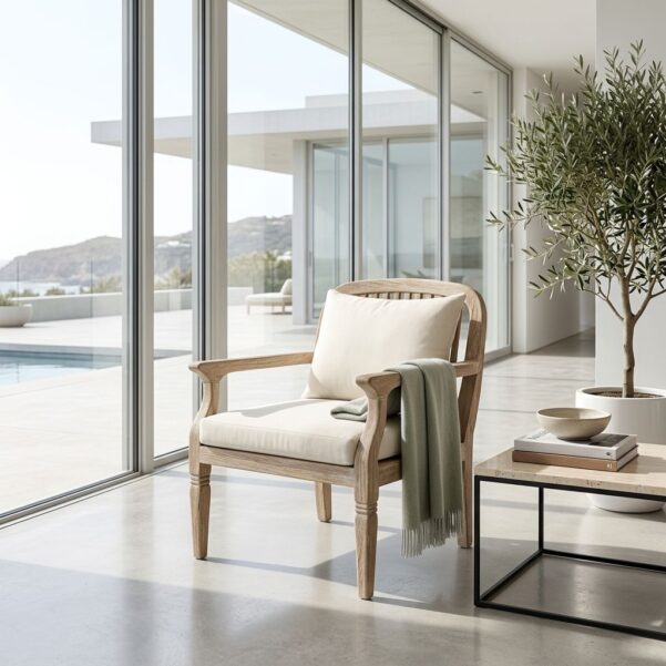 Premium Wooden Kaliandra Single Sofa – Minimalist Solid Teak Wood Armchair